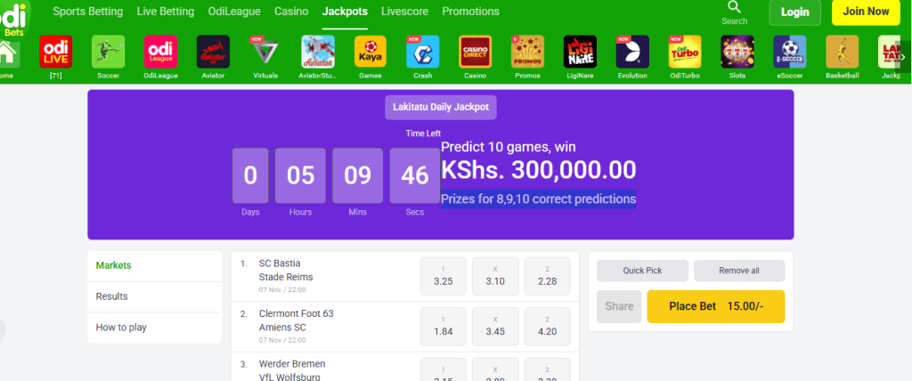 Odibets Lakitatu daily jackpot bonuses start from 8 correct games
